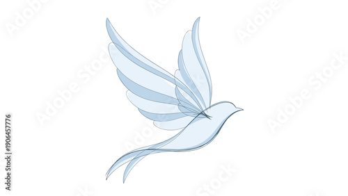 Stylized blue dove in flight represents peace, freedom, and spiritual grace through elegant minimalist graphic design lines.
