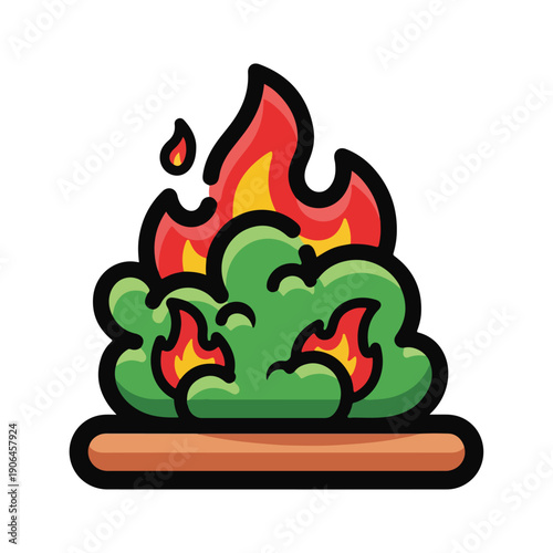 A cartoon-style illustration of a green pile on fire
