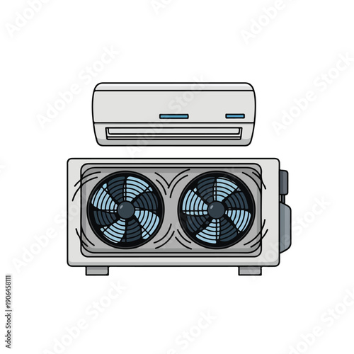 A cartoon-style illustration of a split air conditioning unit