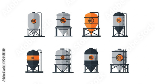 Collection of Industrial Storage Silos and Tanks.