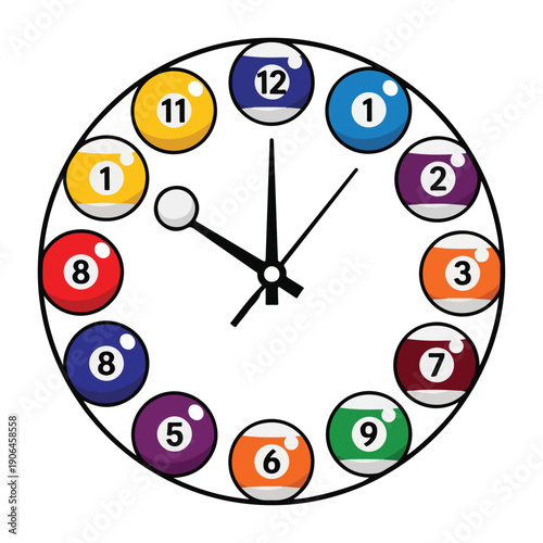 A clock face with billiard balls