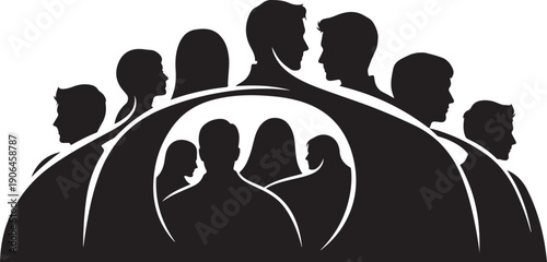 Diverse group of people forming a protective circle together