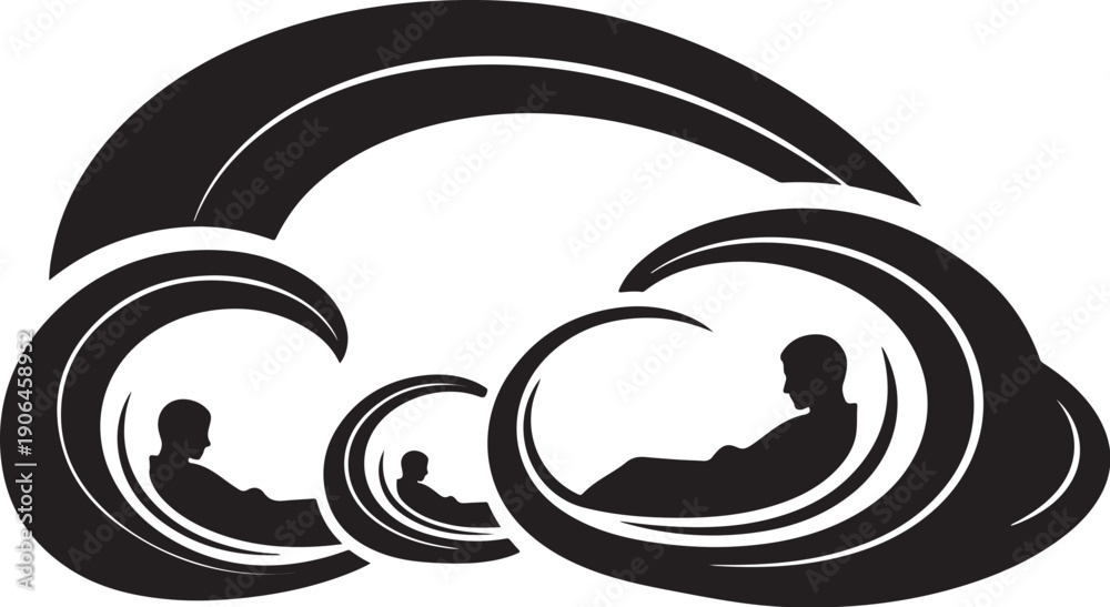Fototapeta premium Silhouette of people in swirling waves of water design