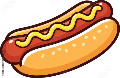 Colorful hot dog with mustard on a bun isolated on white background appetizing and tasty
