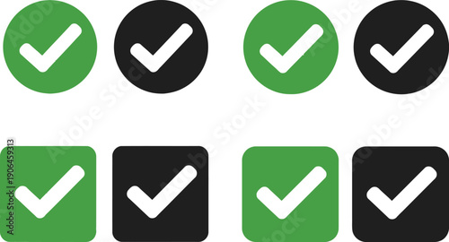 Free Download Green and black checkmark icons for approval and confirmation on white background - GFXLoad