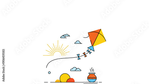 Sankranti festival illustration with colorful kite on transparent background