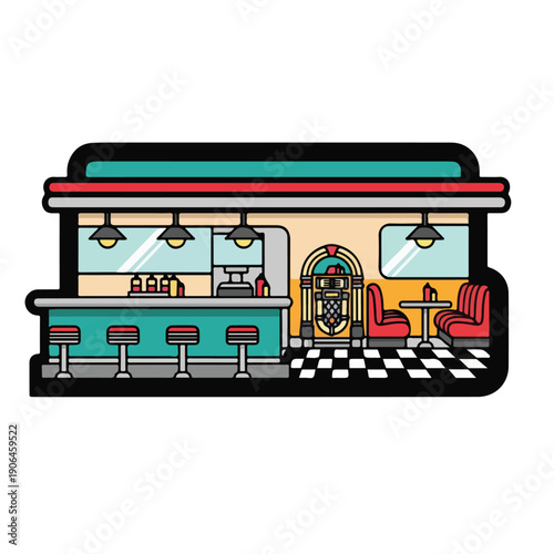 A colorful cartoon illustration of a classic diner