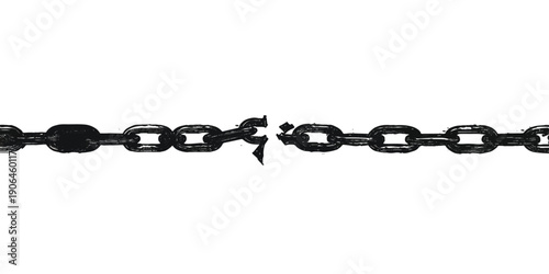 A strong metallic chain link made of shiny chrome steel creates a secure connection isolated on a white background as a symbol of power and strength