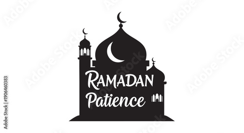 Ramadan Patience Mosque Silhouette with Crescent Moon Islamic Illustration