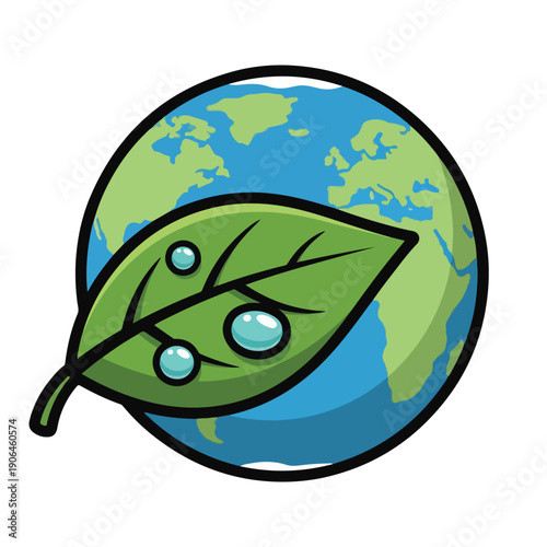 A cartoon globe with a green leaf