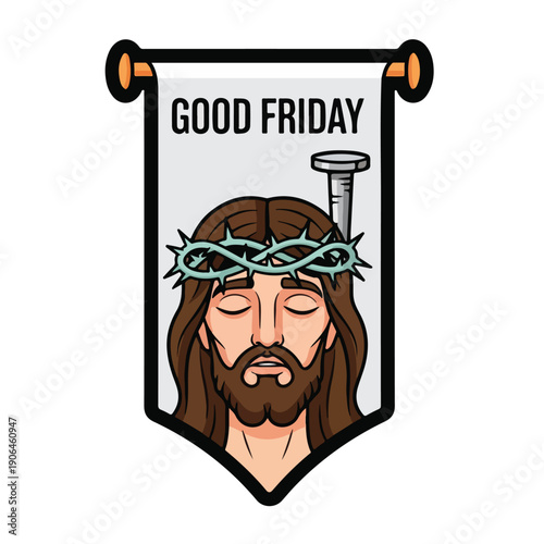 A banner depicting Jesus Christ with a crown of thorns