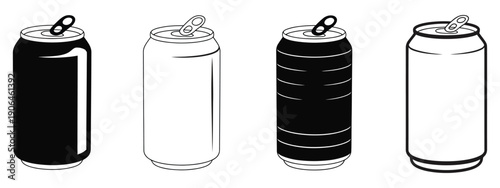 Soda can icon vector illustration, clean black line design of beverage can, suitable for soda