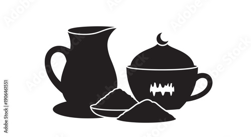 Coffee or Tea Set with Spices in Simple Flat Design Style