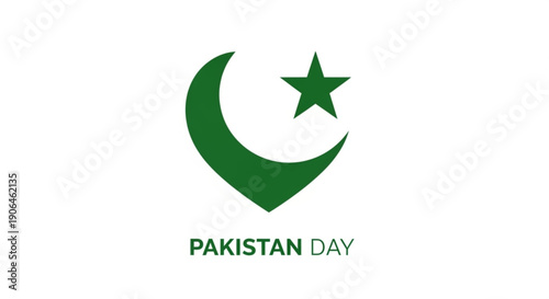 Pakistan day green logo with crescent moon and star symbol on white background celebrating national pride and patriotism