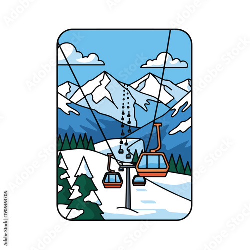 A ski resort scene with a chairlift