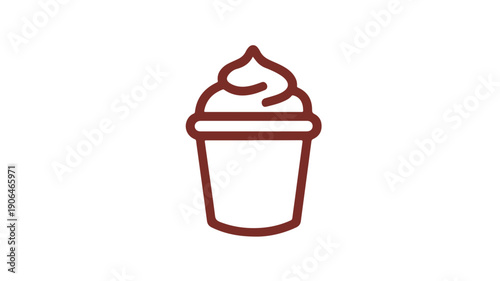 A minimalist black line icon of a snow cone in a paper cup with a swirly top on a white background for summer treats and cold drinks