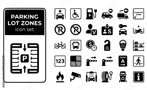 Parking Lot Zones Parking-Sections Lot-Areas Zone-Designation Parking-Divisions Lot-Organization Section-Zones Vector Icon Set - Lot Zones