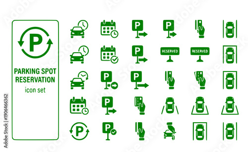 Parking Spot Reservation Reserved-Parking Spot-Booking Parking-Reservation Reserved-Spot Parking-Allocation Spot-Reserved Vector Icon Set - Reserved Parking