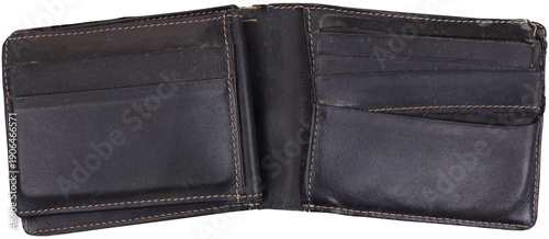 Foto Open black leather bifold wallet