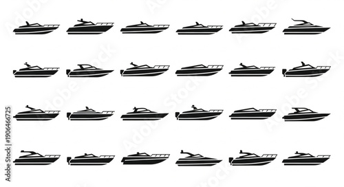 Collection of Luxury Yacht Silhouettes Isolated on White Background.