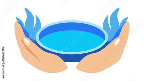 Hands holding water with blue flames symbolizing care protection clean water sustainability and environmental responsibility