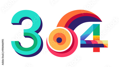 Colorful 304 number typography illustration with vibrant shapes representing anniversary celebration modern design and creative branding