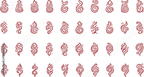 Collection of 32 unique mehndi designs isolated on transparent background