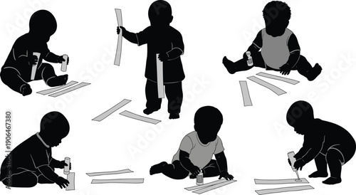 Baby silhouette using glue and paper strips, creative play, fine motor skills, early learning, hands-on activity, childhood development, arts and crafts concept illustration
