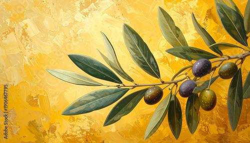 Elegant Mediterranean olive tree branch pattern for textile and wallpaper design.