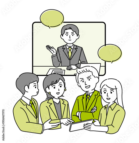 会議をする男女のビジネスパーソンのイラスト素材