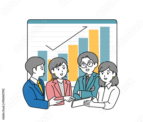 会議をする男女のビジネスパーソンのイラスト素材