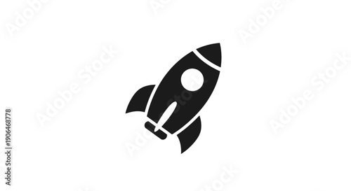 Black rocket ship icon on a white background, ready for launch.
