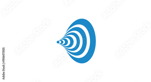 Abstract blue and white logo design with concentric circles and a funnel shape.
