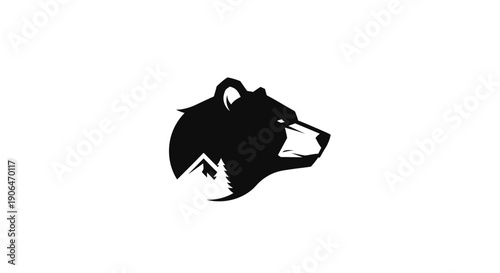 Stylized black bear head with mountain landscape illustration, perfect for nature and outdoor adventure themes.