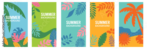 vector set of social media stories, design templates and backgrounds with copy space for text, featuring summer landscapes, perfect for digital marketing, posts, banners, and creative projects.