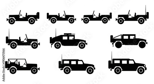 Collection of Military Vehicle Silhouettes.
