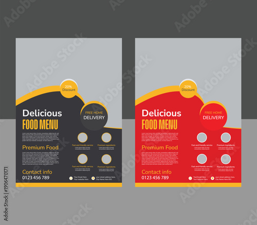 Set of restaurant menu and flyer design templates modern with colorful size A4 size.burger & healthy food business promotion flyer.