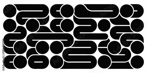 Quadro su tela Abstract pattern of interconnected black organic shapes and rounded forms