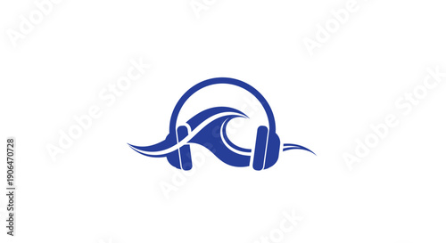 Blue Wave Headphone Logo Design on White Background.