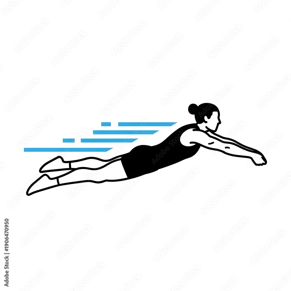 Fototapeta premium Dynamic Female Swimmer Icon Vector High-Speed Water Sport Illustration