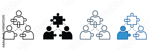 Team collaboration puzzle, vector icons and stickers, glyph and solid icon set, icon vector, flat design icon
