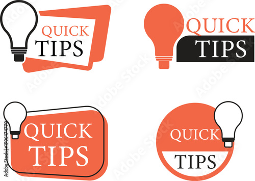 Quick tips icon set for user guidance, help, information, ideas, and advice. Symbol for web and app interface design, representing tips, helpful tricks, and smart ideas for business and advertising.