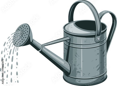 Watering can pouring water with long spout and handle