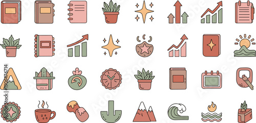 International Women’s Day Hand-Drawn Flat Vector Doodle Icon Set Focused on Women Personal Growth and Self Development