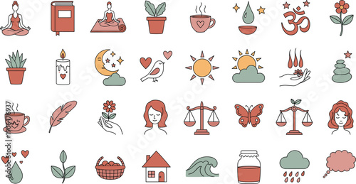 International Women’s Day Hand-Drawn Flat Vector Doodle Icon Set Focused on Women Personal Growth and Self Development