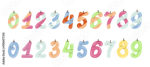 Colorful Birthday Candle Numbers Vector Illustration Set