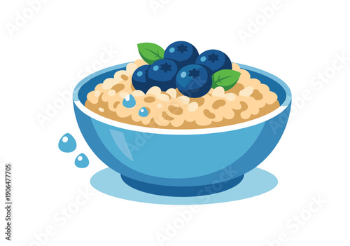 colored flat icon vector illustration bowl of oatmeal made with water topped with blueberries gentle digestion breakfast