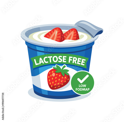 colored flat icon vector illustration lactose free yogurt cup with strawberry slices low fodmap dairy option