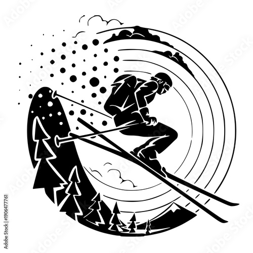 Vector illustration of a ski , silhouette of a ski 