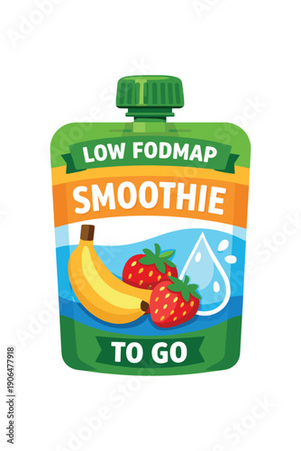 colored flat icon vector illustration smoothie pouch with banana strawberry water low fodmap to go